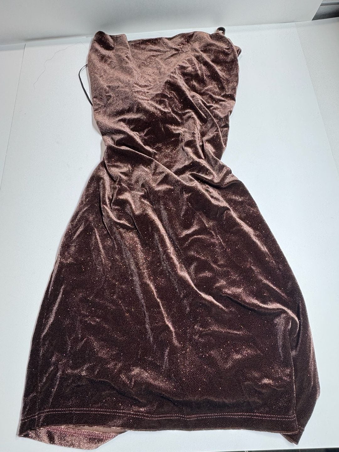 Sparkly Brown Velvet Open Back Lace-Up Mini Dress 3