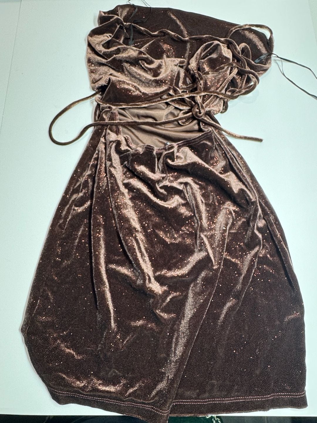 Sparkly Brown Velvet Open Back Lace-Up Mini Dress 4