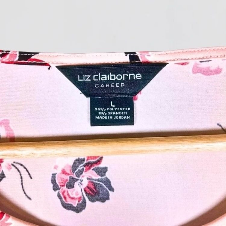 Liz Claiborne Career Pink Floral Print Ring-Buckle Ruched Blouse Size L 3
