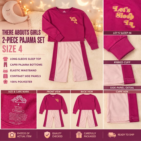 Thereabouts Girls 2-Piece Pajama Set Let's Sleep In Long-Sleeve Top & Capri Bottoms Size 4