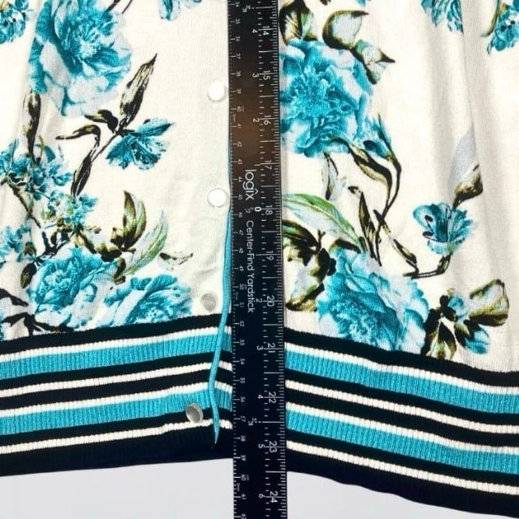 Emaline White Blue Floral Print Long Sleeve Button Down Cardigan Sweater Size M 8