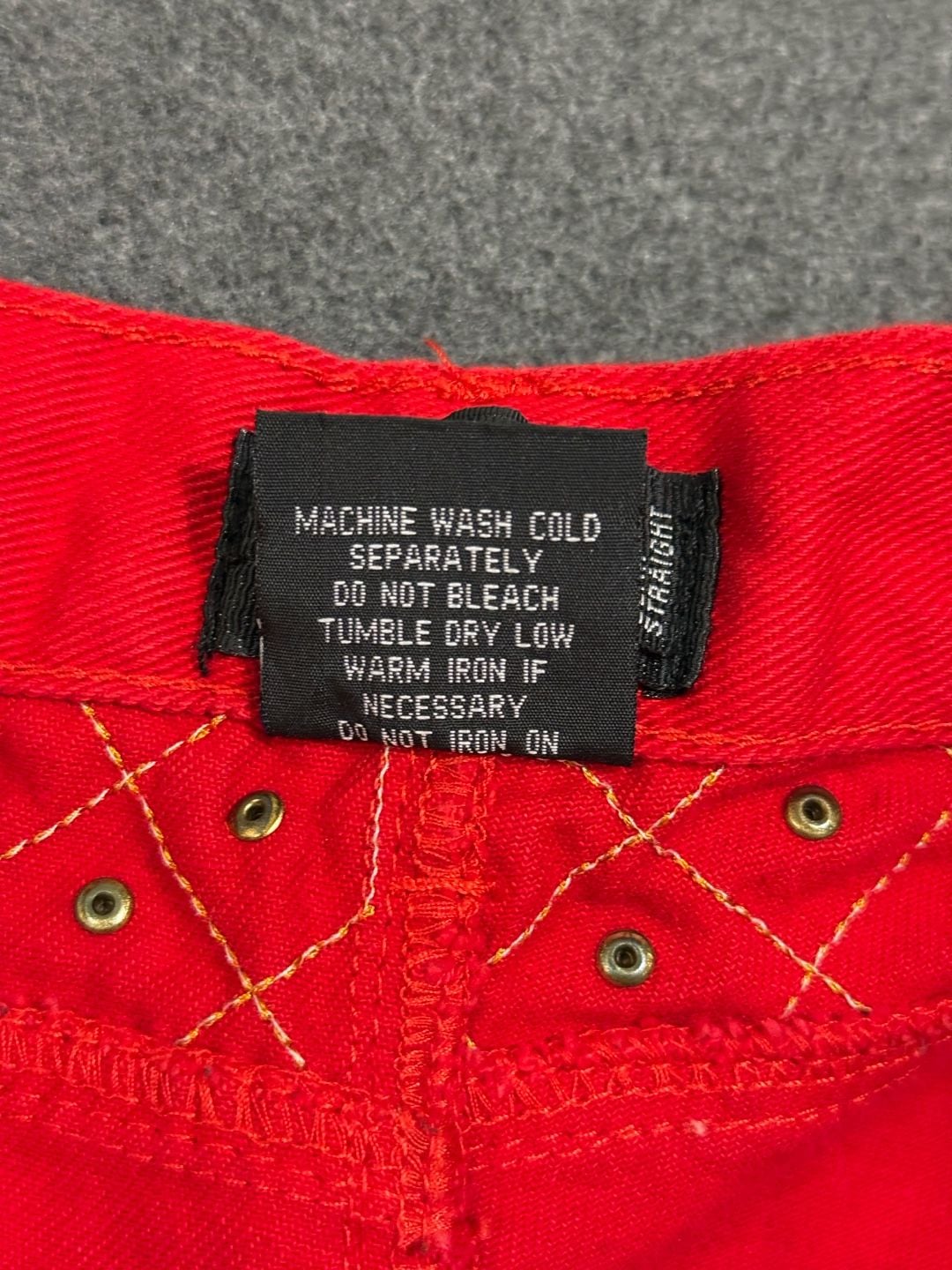 Blue Stitch Red Slim Straight Biker Moto Jeans with Studs and Zippers Size 46x32 7