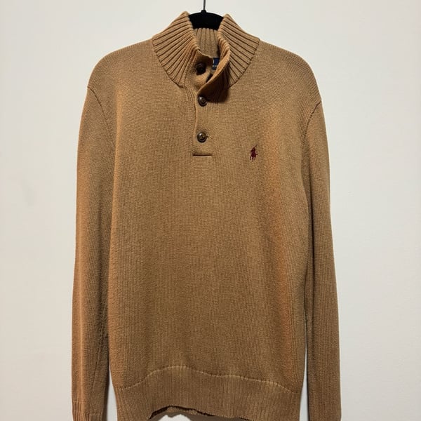 Polo Ralph Lauren Men's Brown Knit Mock Neck Button Pullover Size S