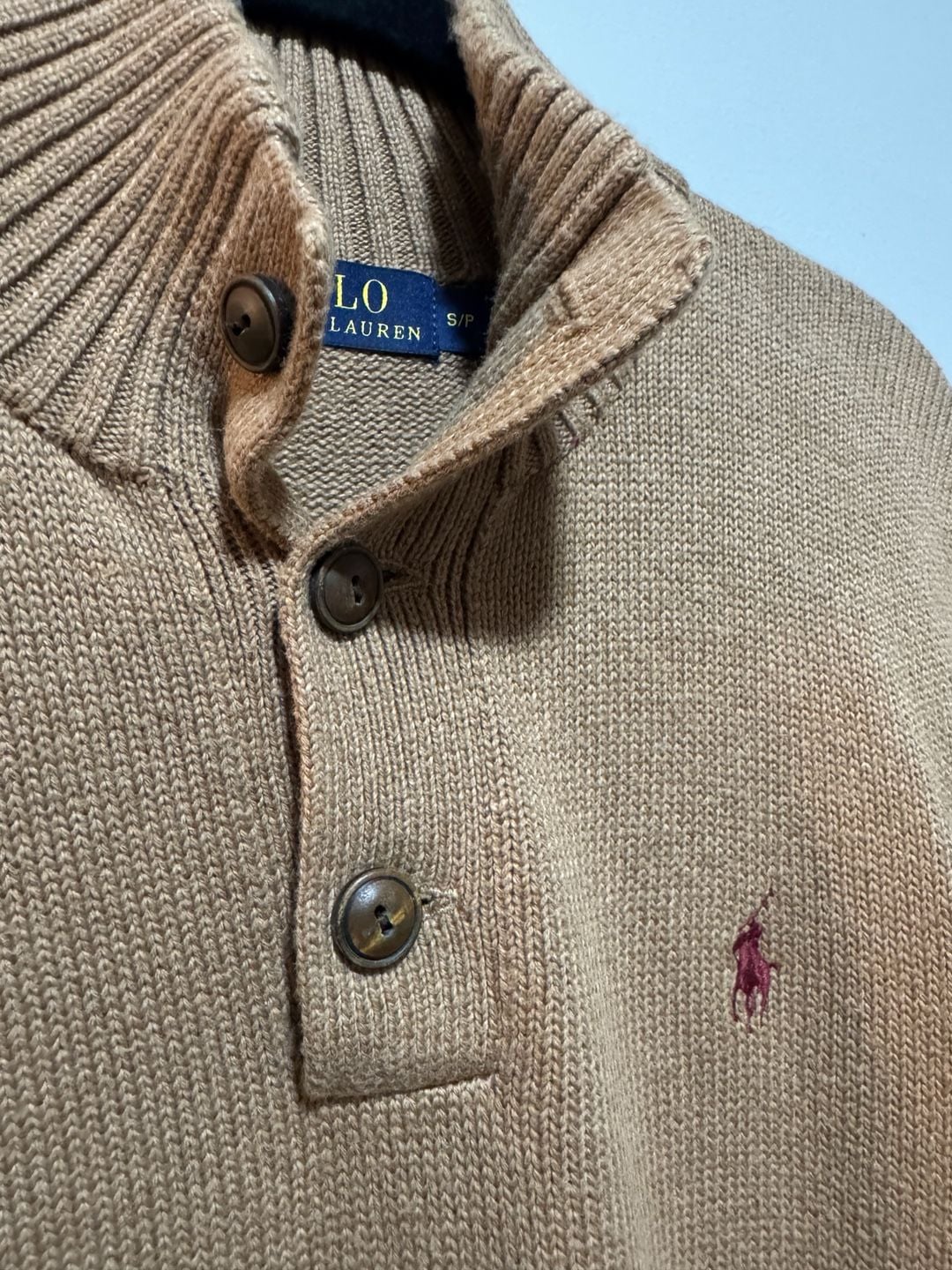 Polo Ralph Lauren Men's Brown Knit Mock Neck Button Pullover Size S 7