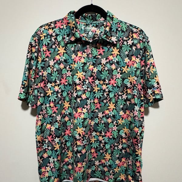Chubbies Men's Performance Polo Shirt Floral Toucan Print Size Small