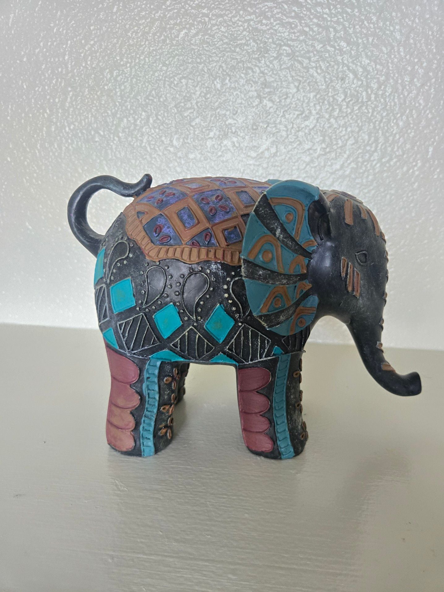 Hand-Painted Decorative Elephant Figurine with Intricate Tribal Patterns 1