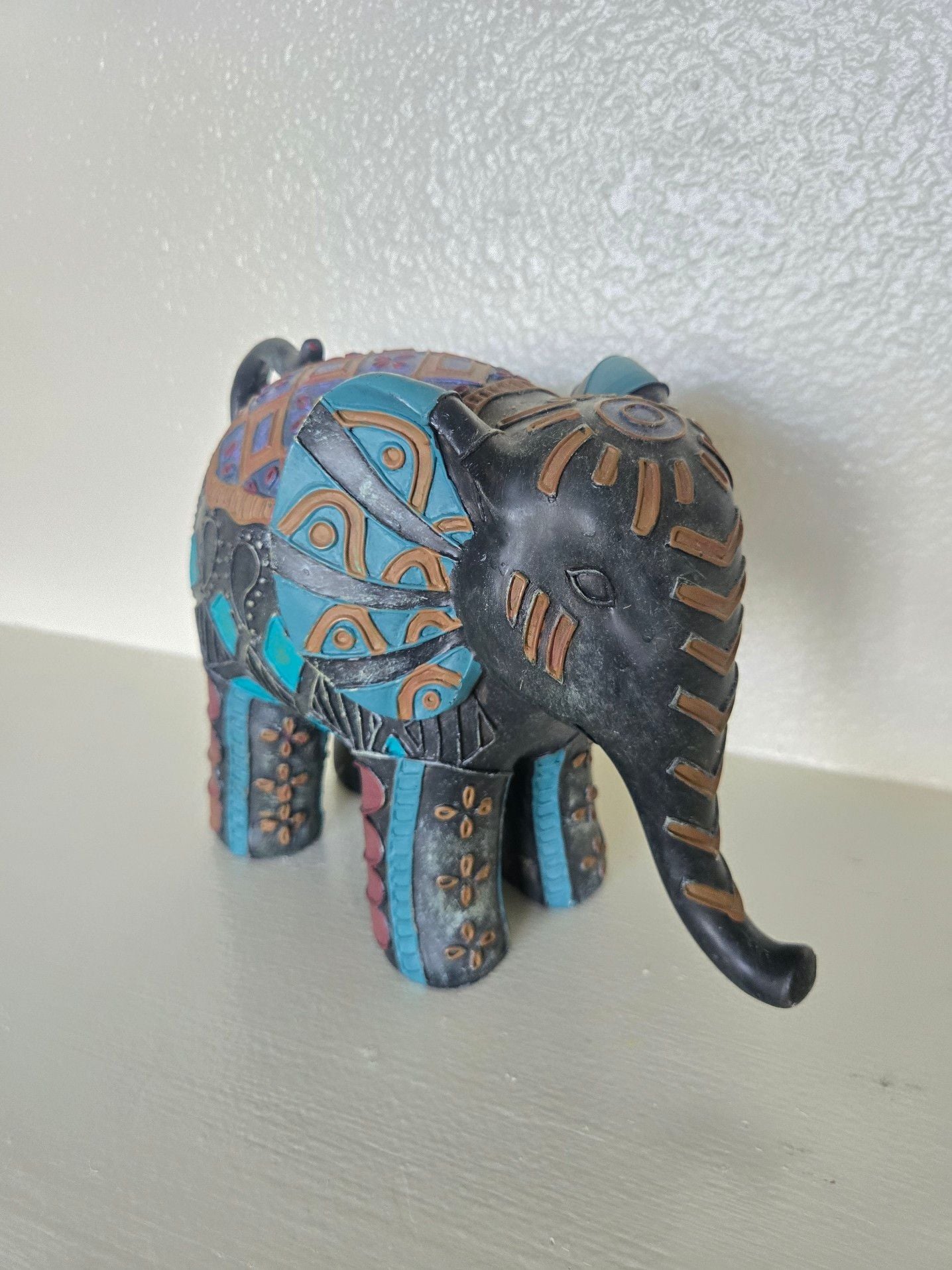 Hand-Painted Decorative Elephant Figurine with Intricate Tribal Patterns 2