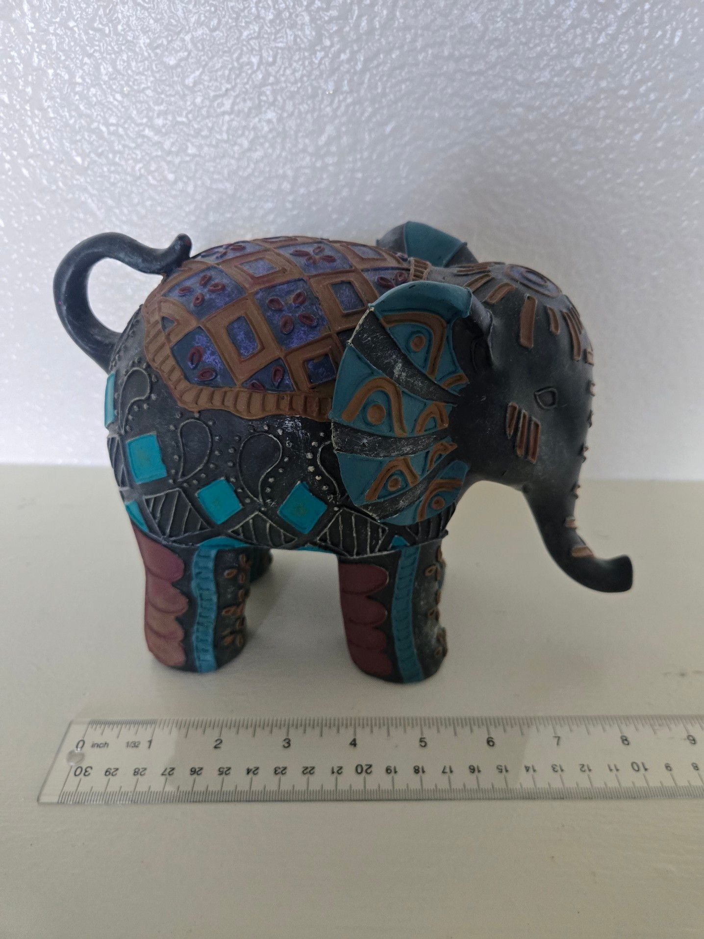 Hand-Painted Decorative Elephant Figurine with Intricate Tribal Patterns 3