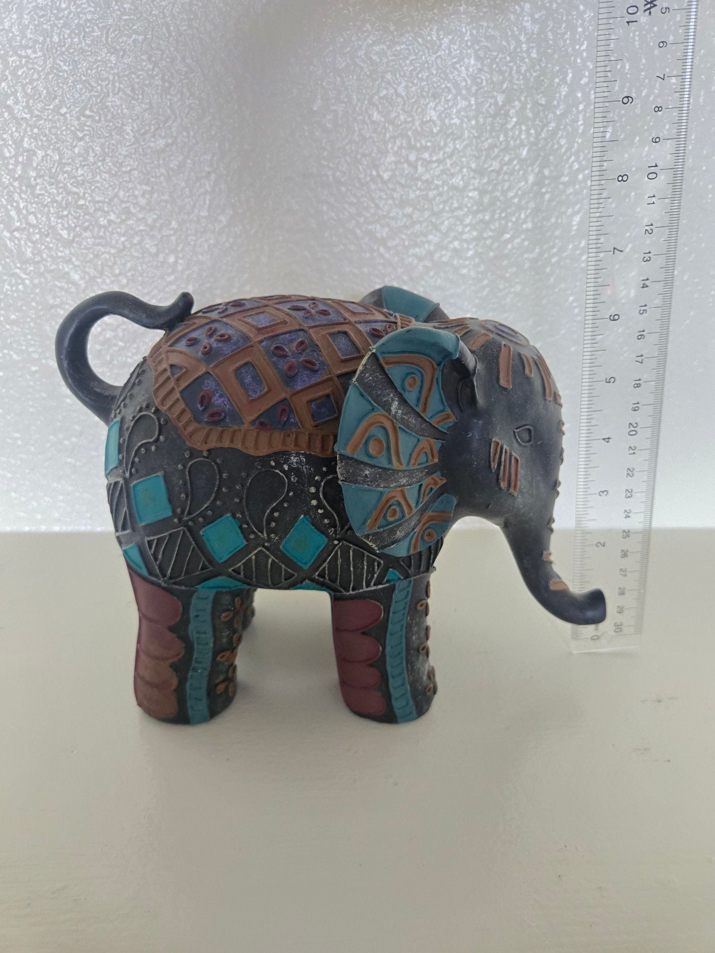 Hand-Painted Decorative Elephant Figurine with Intricate Tribal Patterns 4