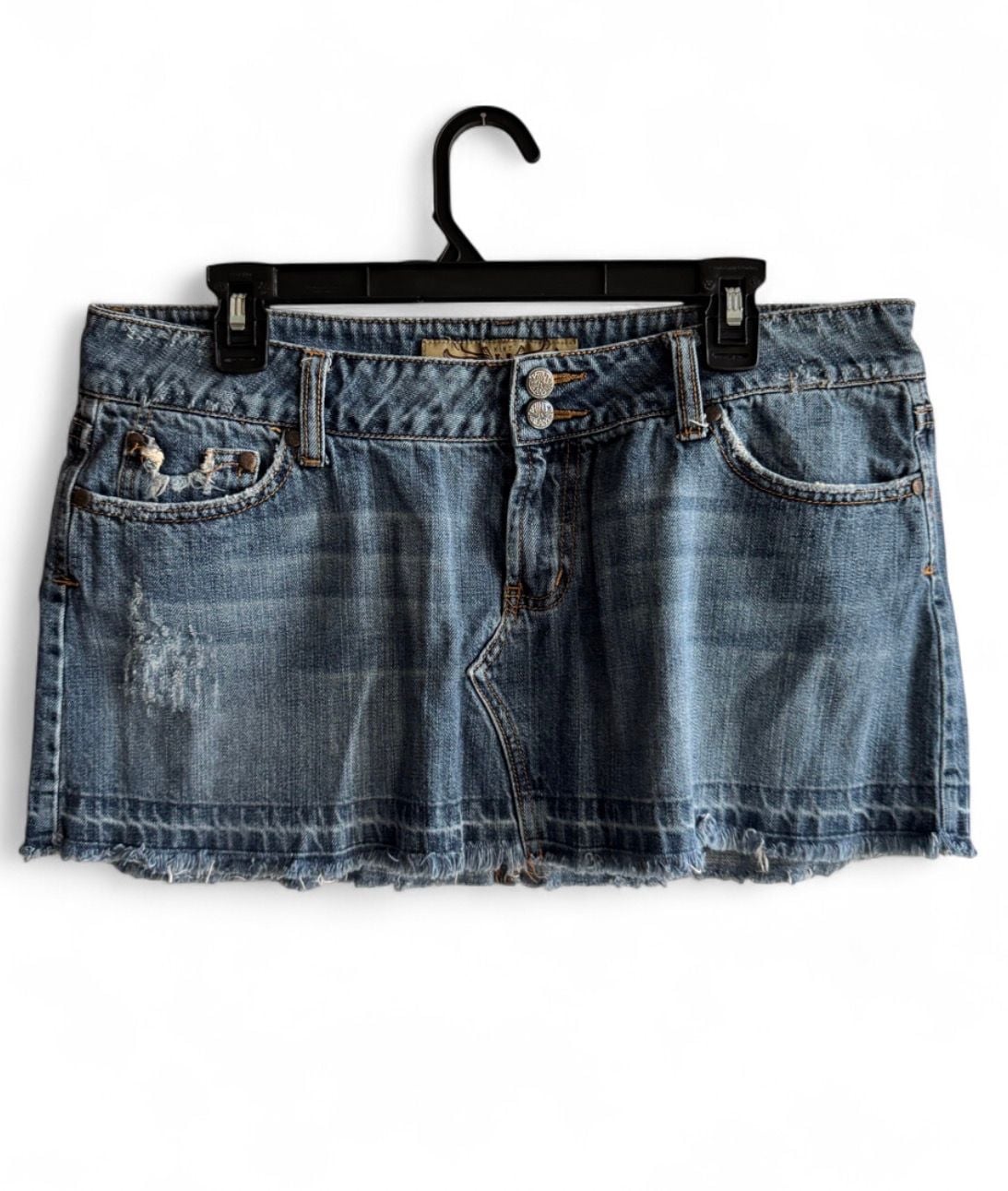 Hint H Jeans Vintage Y2K Low Rise Distressed Denim Mini Skirt Size 13 2