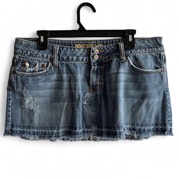Hint H Jeans Vintage Y2K Low Rise Distressed Denim Mini Skirt Size 13