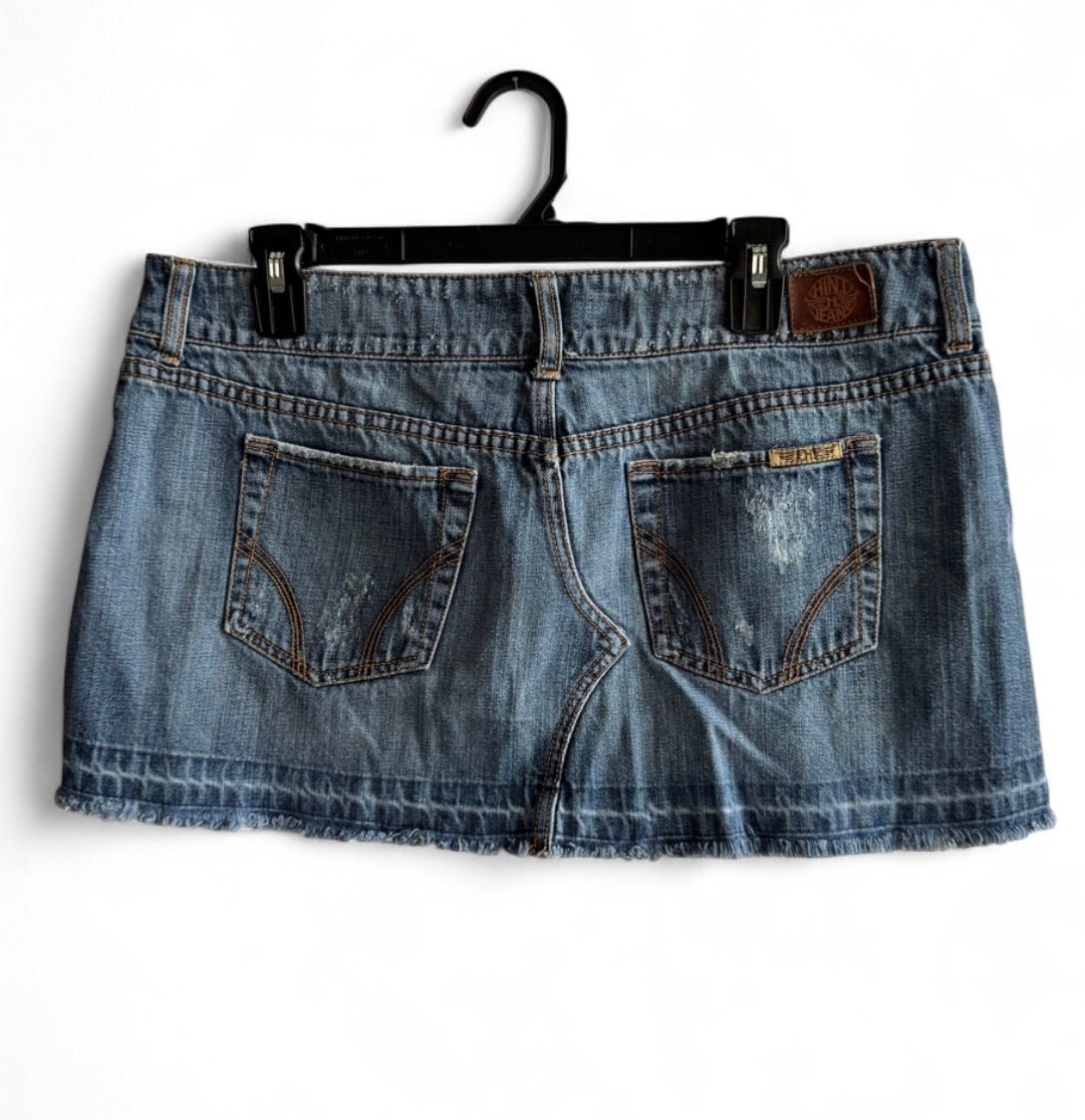 Hint H Jeans Vintage Y2K Low Rise Distressed Denim Mini Skirt Size 13 3
