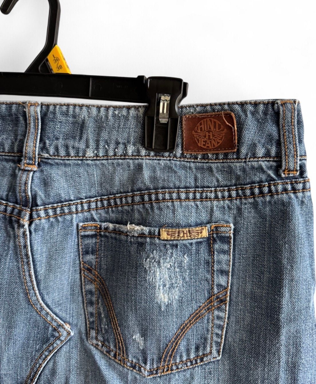 Hint H Jeans Vintage Y2K Low Rise Distressed Denim Mini Skirt Size 13 5
