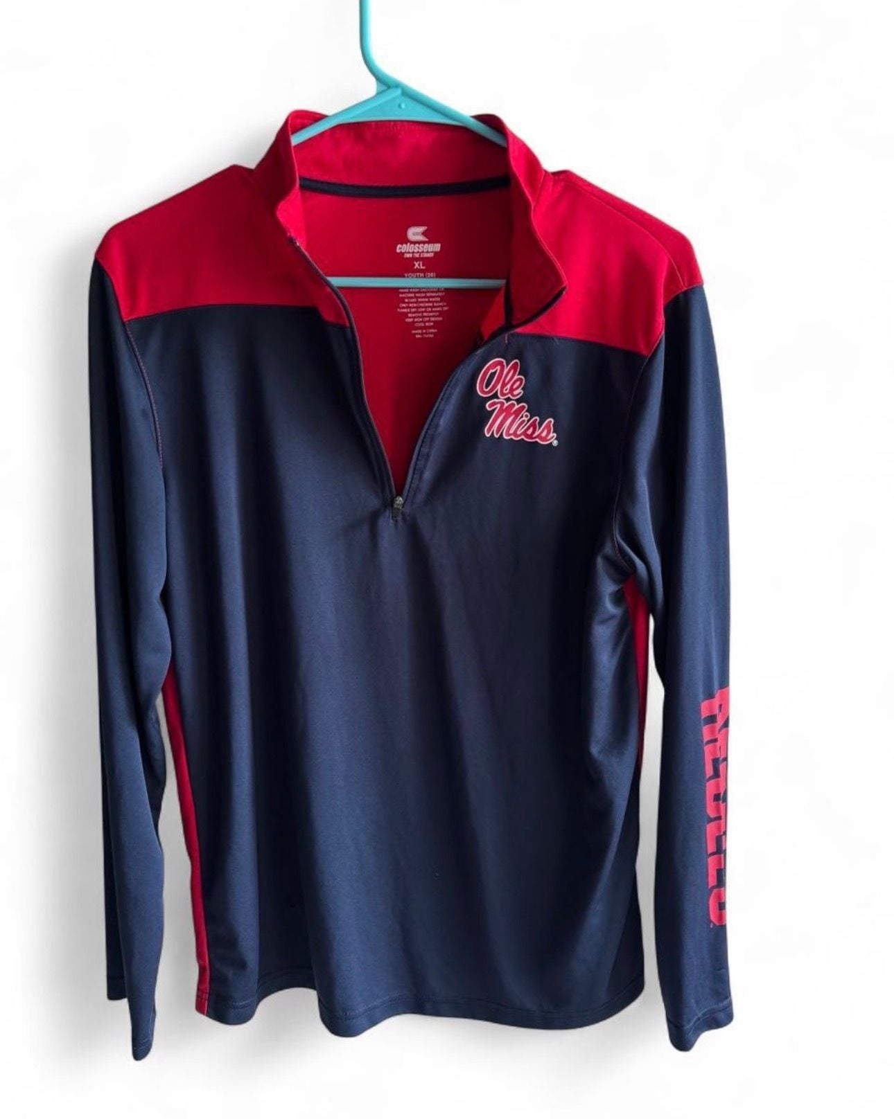 Colosseum Youth XL Ole Miss Rebels Quarter Zip Pullover Jacket Navy Red 3
