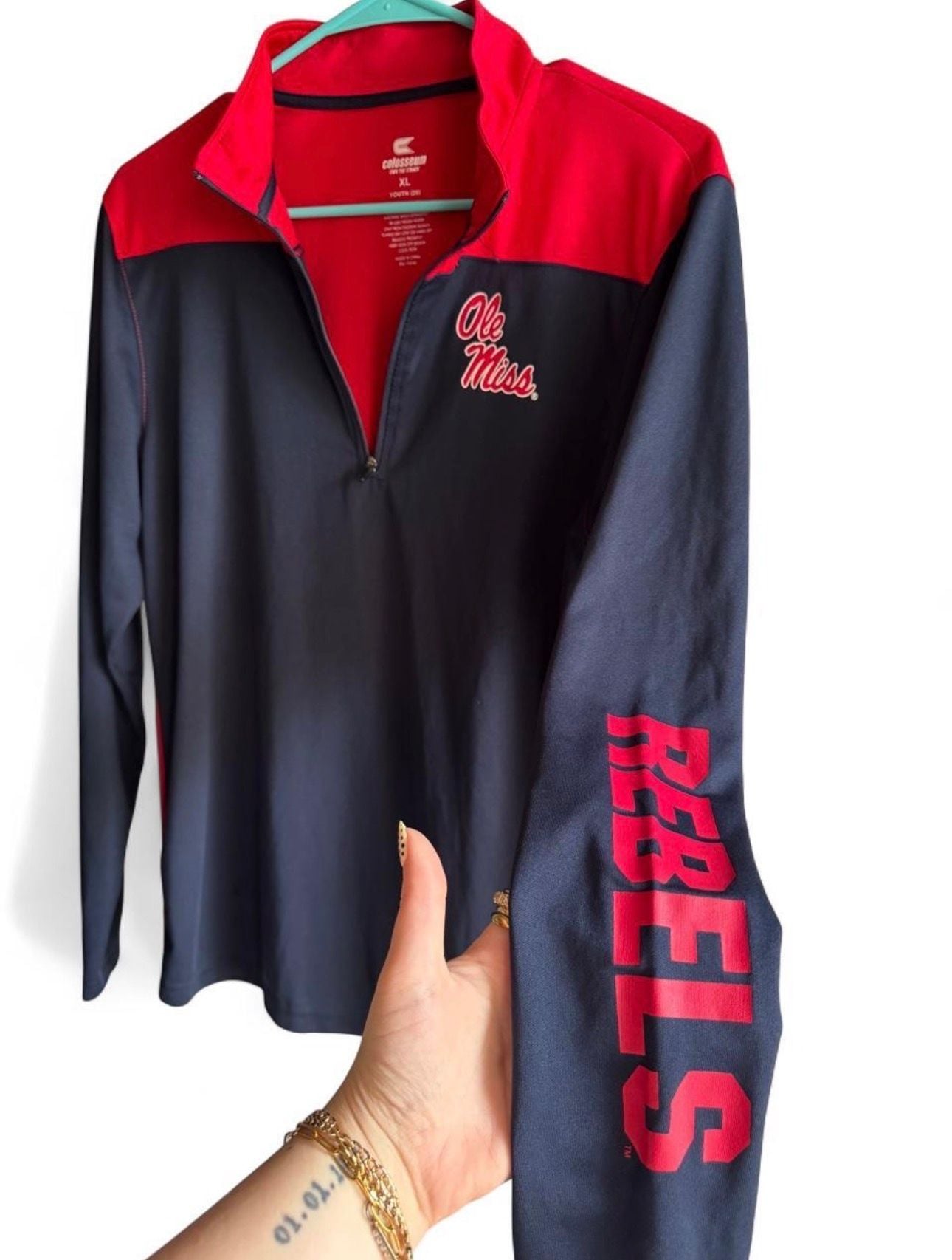 Colosseum Youth XL Ole Miss Rebels Quarter Zip Pullover Jacket Navy Red 4