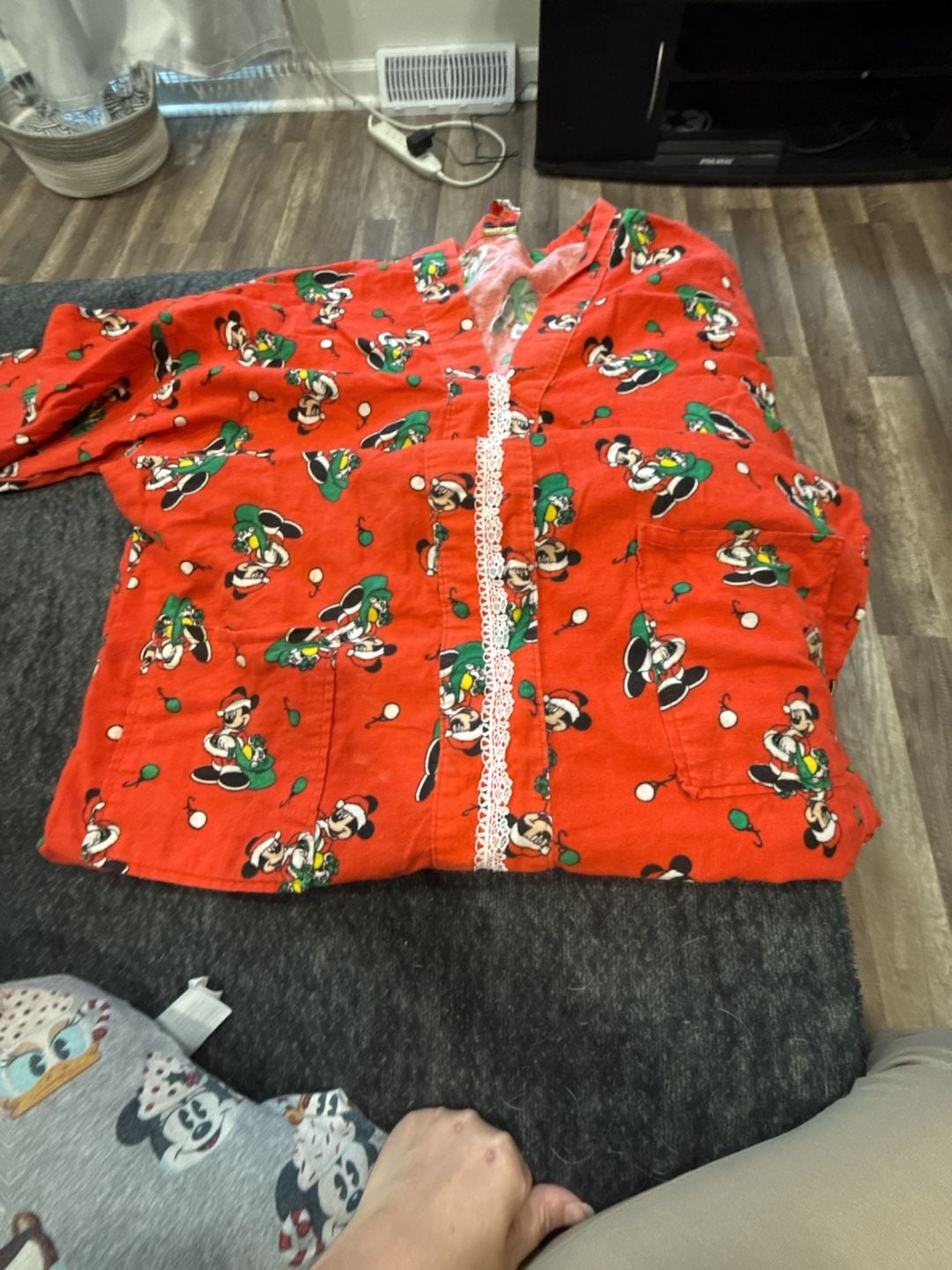 Vintage Disney Good Night Mickey Robe Christmas Adult One Size Red Sleepwear 3