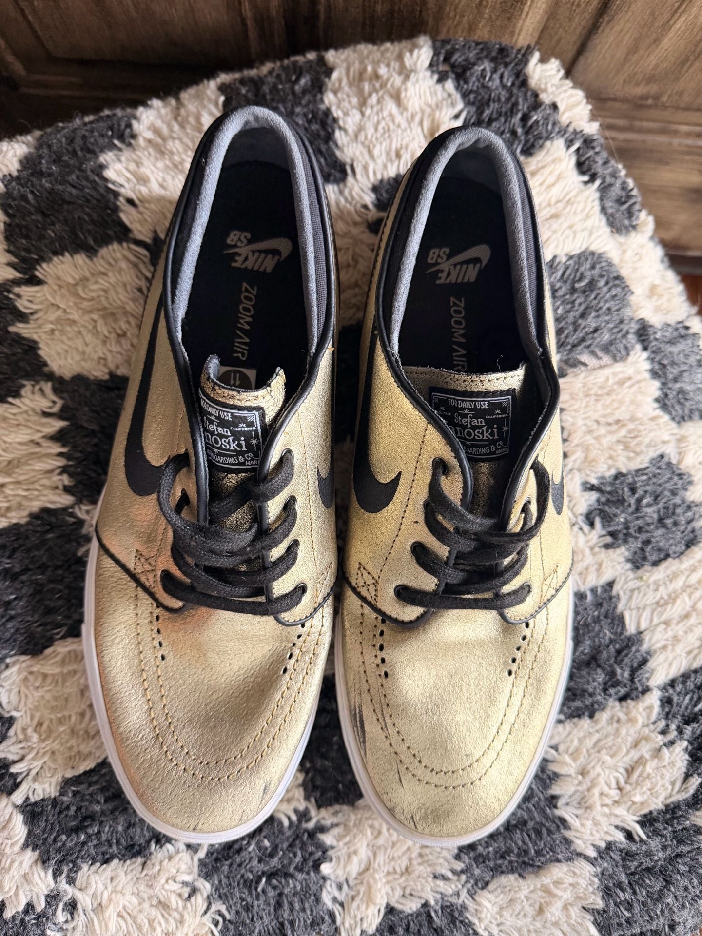 Nike SB Zoom Stefan Janoski L Metallic Gold Black White Skate Shoes 11