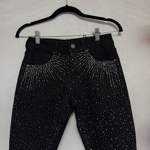 Boys Banned Bottoms Midrise Relaxed Fit Crystal Embellished Black Denim Shorts Size 12