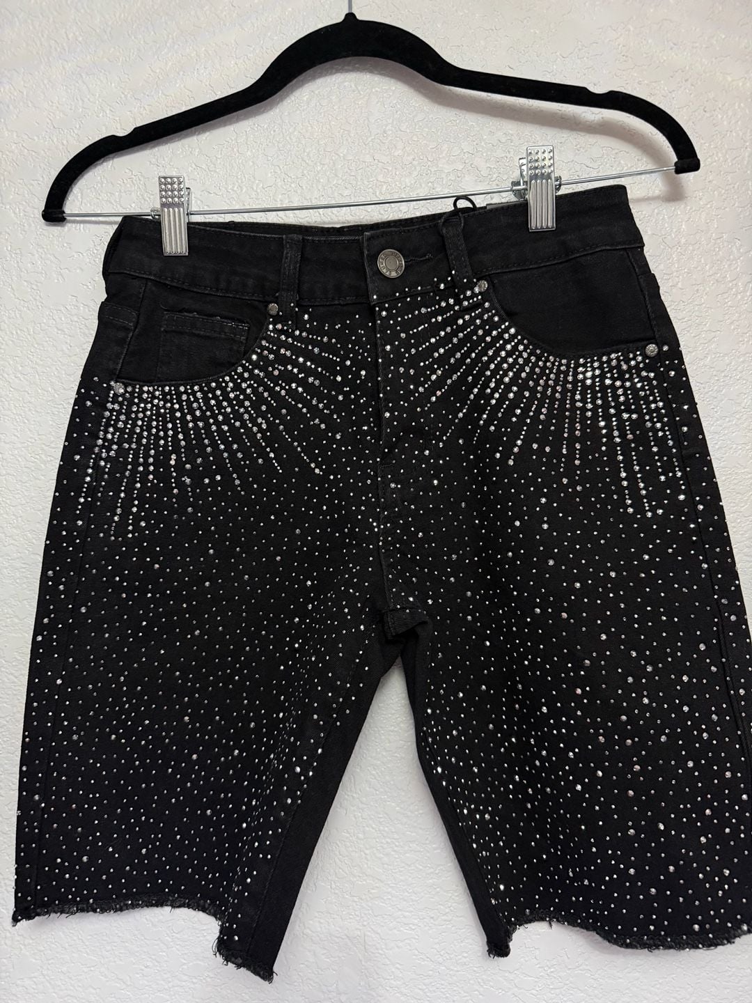 Boys Banned Bottoms Midrise Relaxed Fit Crystal Embellished Black Denim Shorts Size 12 3