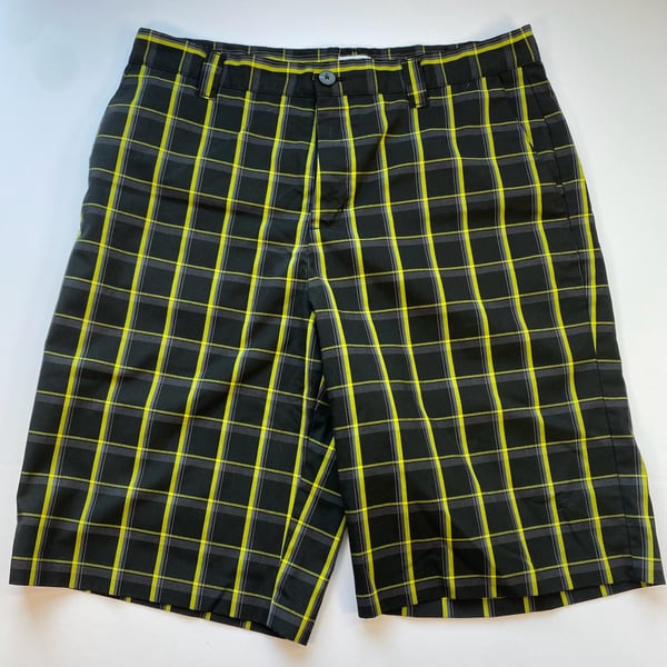 Adidas Men's Black Yellow Plaid golf Shorts Size 33 - Retro Y2K 2008/2012