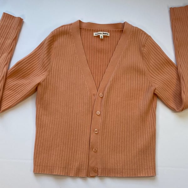 Reformation Jeans Women's Ribbed V-Neck Button-Up Cardigan Peach Size M