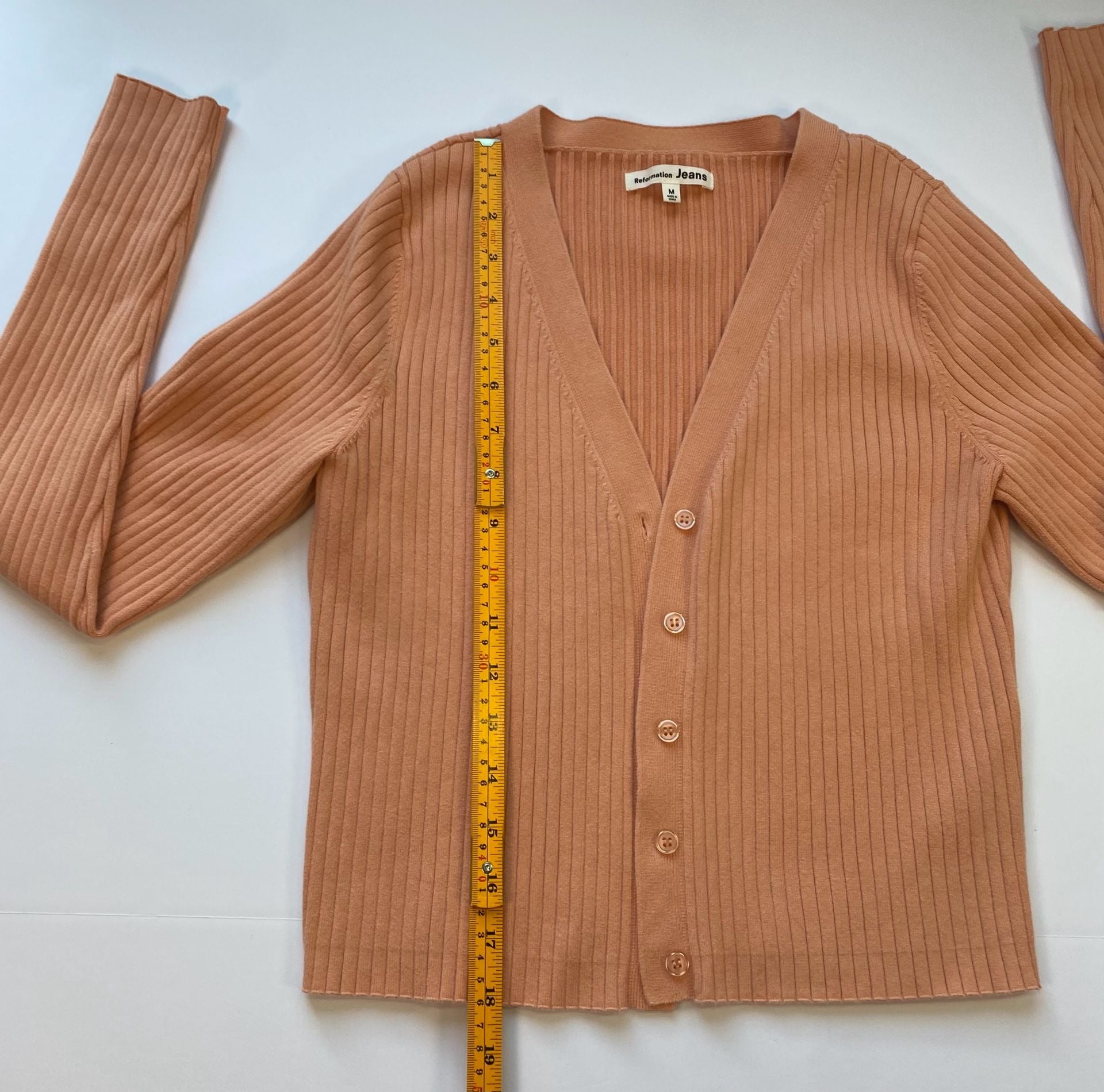 Reformation Jeans Women's Ribbed V-Neck Button-Up Cardigan Peach Size M 7