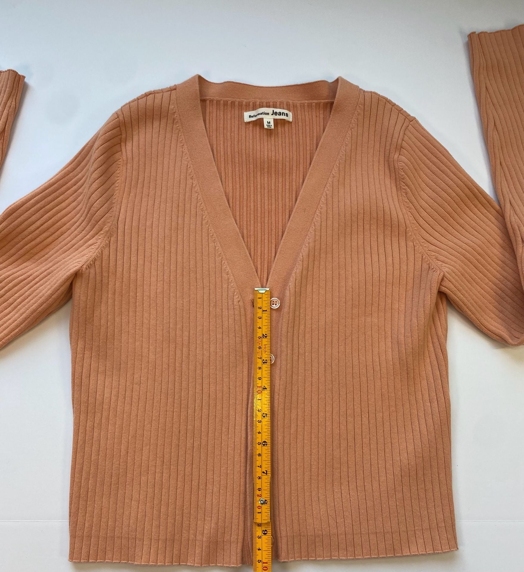 Reformation Jeans Women's Ribbed V-Neck Button-Up Cardigan Peach Size M 8