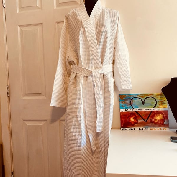 Kassatex New York White Waffle Weave Spa Bathrobe Size L/XL