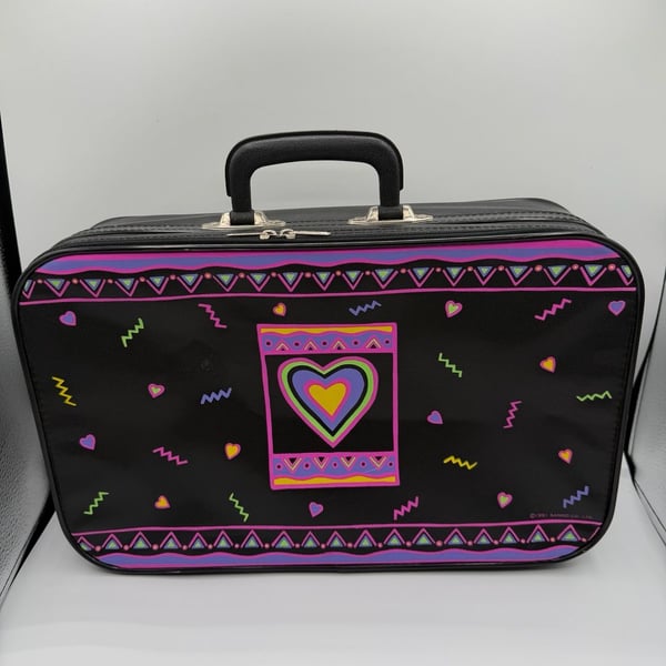 Vintage 1991 Sanrio Neon Heart Pattern Travel Suitcase Luggage