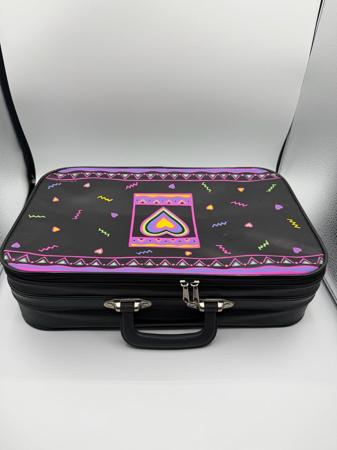 Vintage 1991 Sanrio Neon Heart Pattern Travel Suitcase Luggage 3