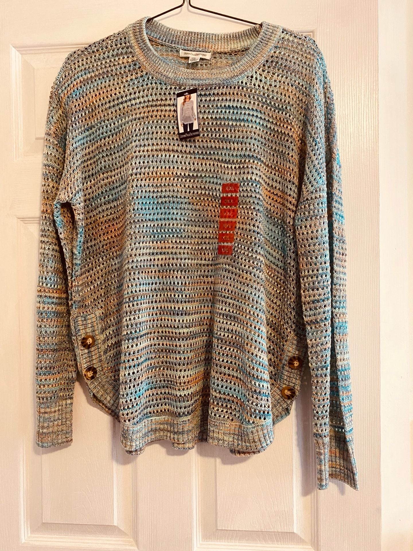 John Paul Richard Women's Multicolored Open Knit Space Dye Pullover Sweater XXL NWT 2