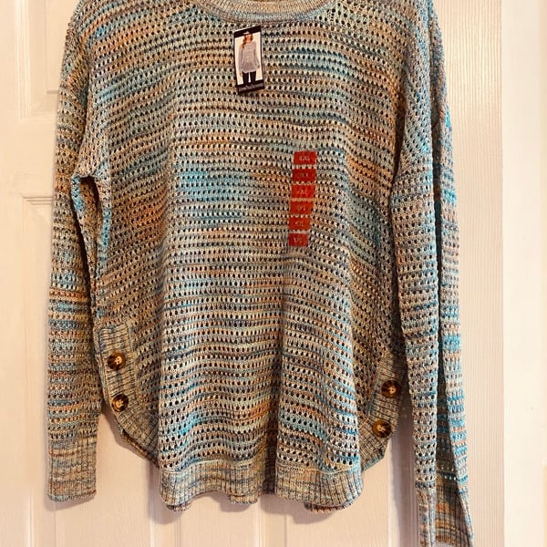John Paul Richard Women's Multicolored Open Knit Space Dye Pullover Sweater XXL NWT