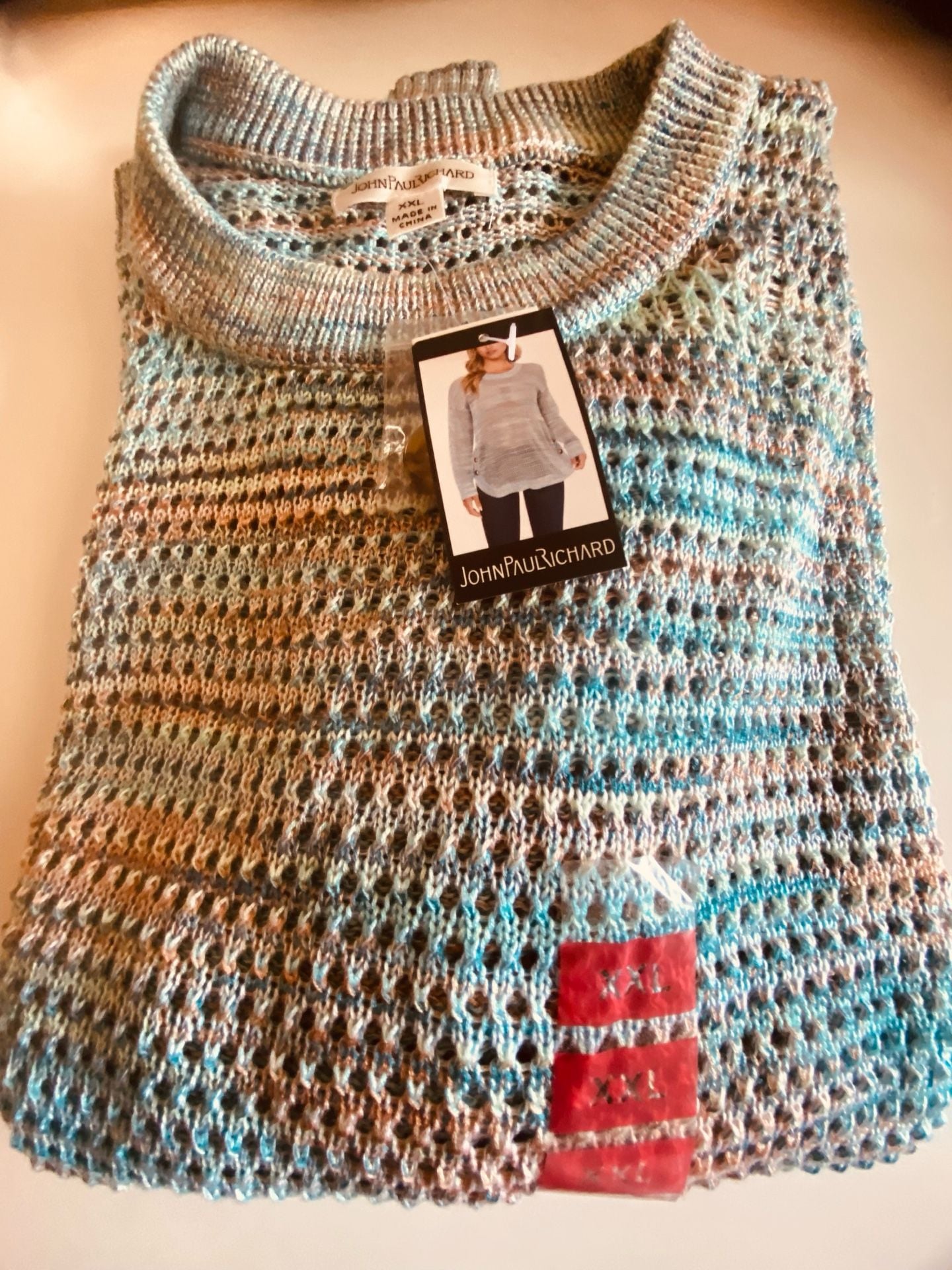John Paul Richard Women's Multicolored Open Knit Space Dye Pullover Sweater XXL NWT 3