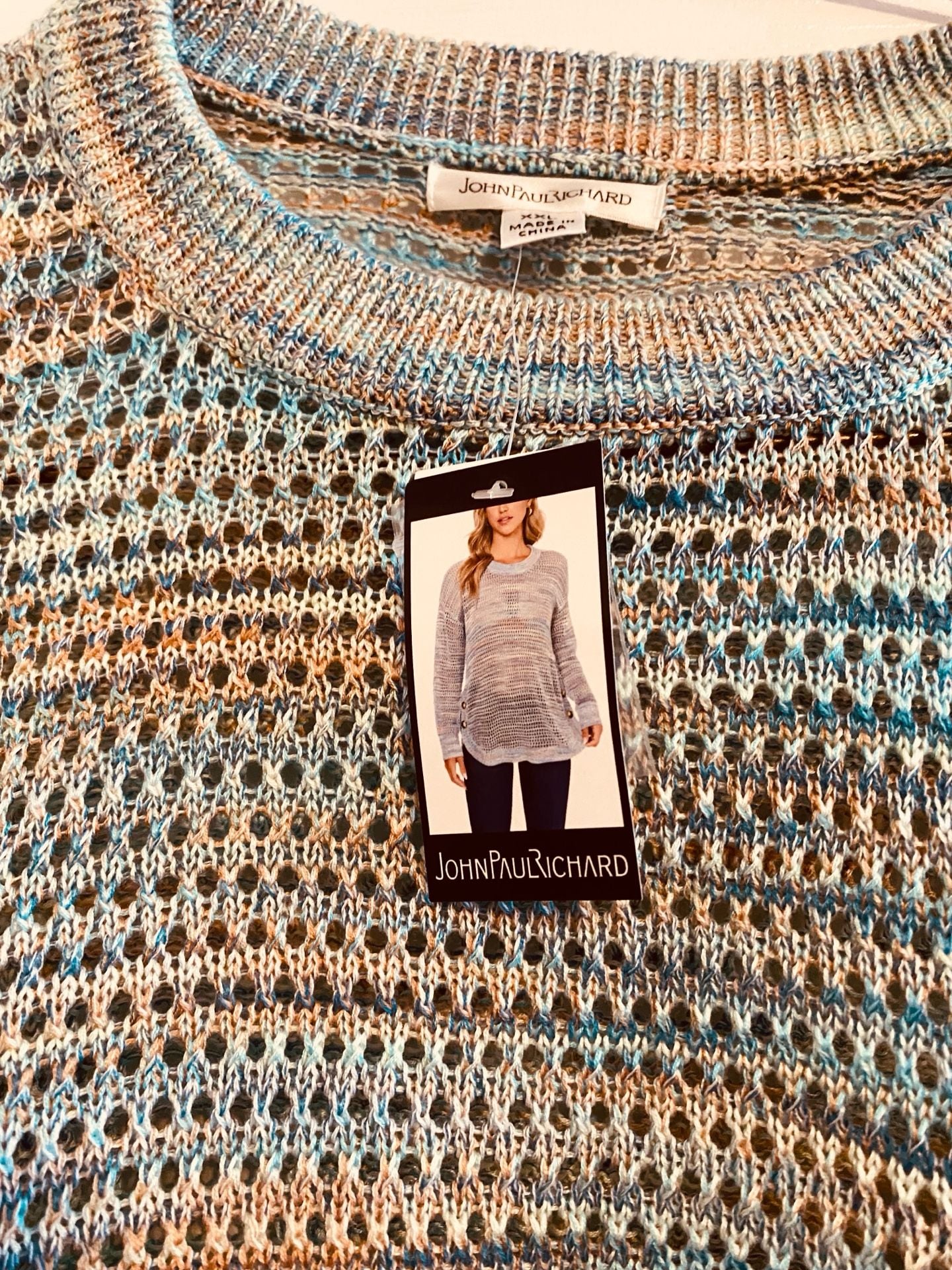 John Paul Richard Women's Multicolored Open Knit Space Dye Pullover Sweater XXL NWT 4