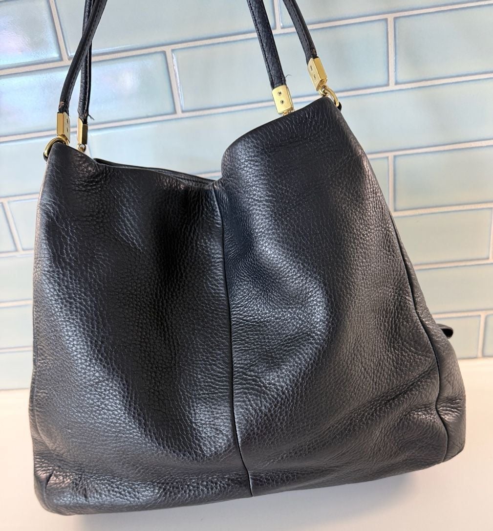 Coach Madison Phoebe Black Peppled Leather Shoulder Bag Hobo 3