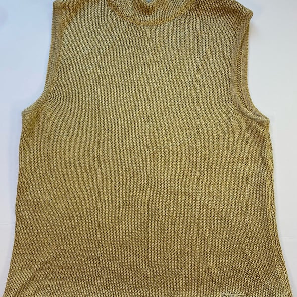 Vintage Y2K St. John Sport by Marie Gray Gold Metal  Knit Sleeveless Mock Size S