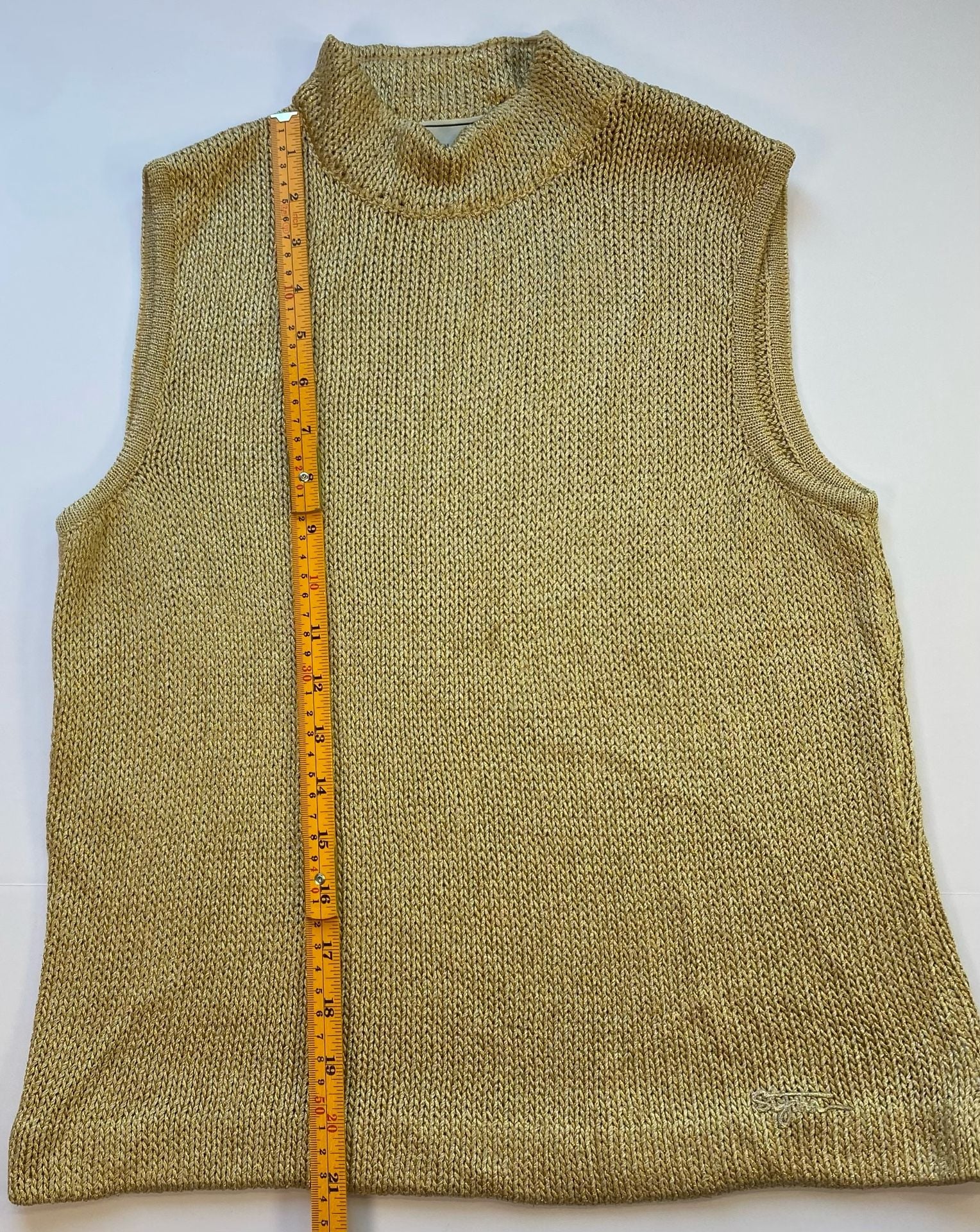 Vintage Y2K St. John Sport by Marie Gray Gold Metal  Knit Sleeveless Mock Size S 10