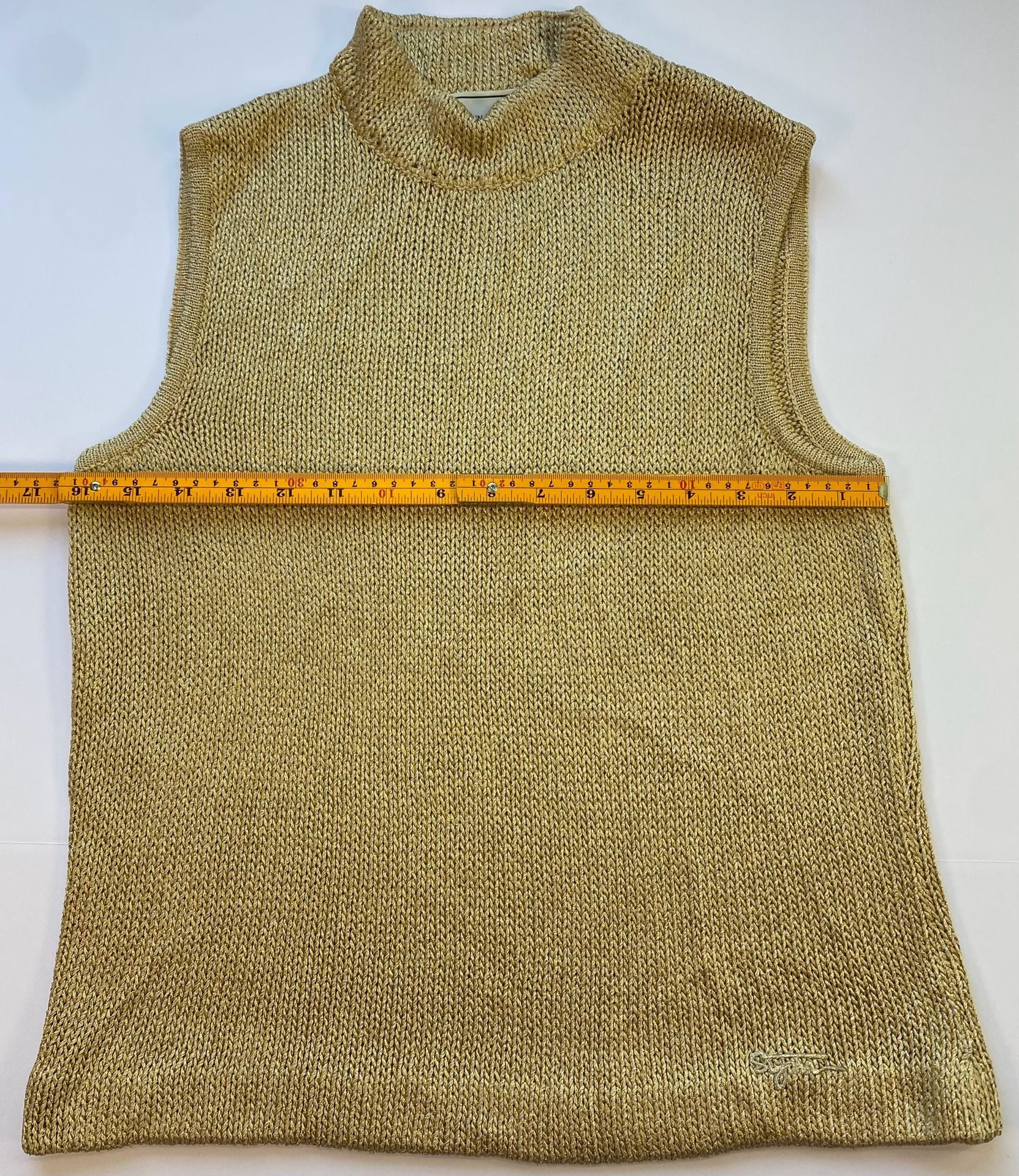 Vintage Y2K St. John Sport by Marie Gray Gold Metal  Knit Sleeveless Mock Size S 12