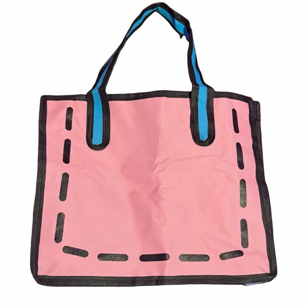 2D Cartoon Style Anime Tote Bag Pink Blue Shoulder Handbag