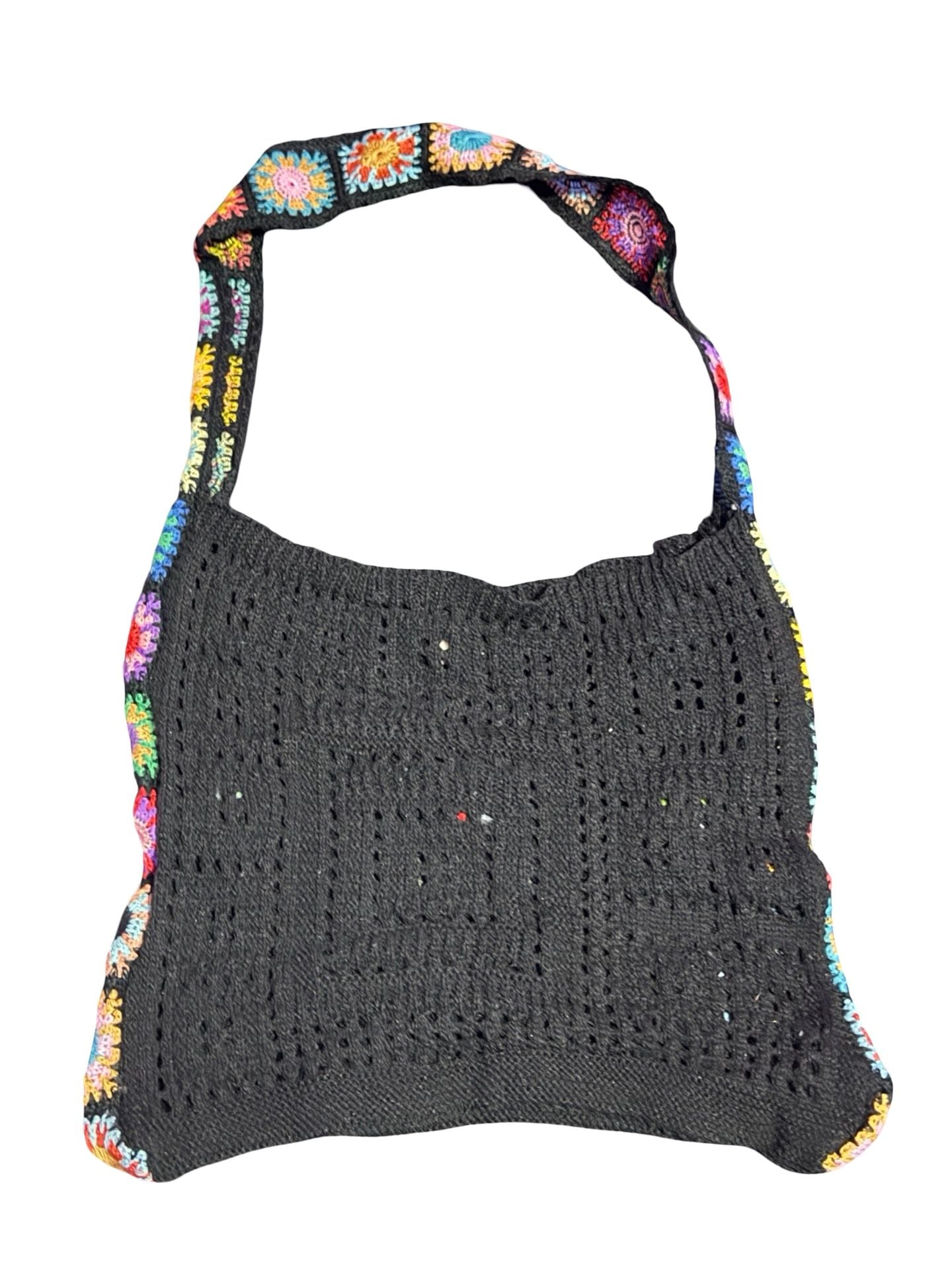 Unique Bargains Flowers Pattern Crochet Bag Black 3