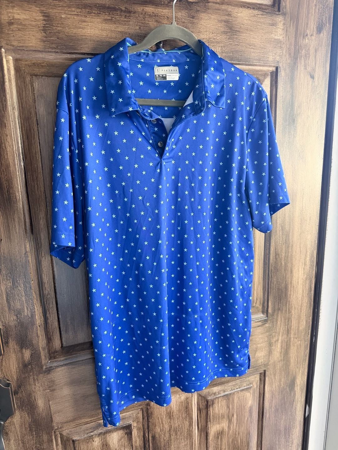 PGA Tour ProSeries Men's Blue Star Print Athletic Fit Golf Polo Shirt XL 2