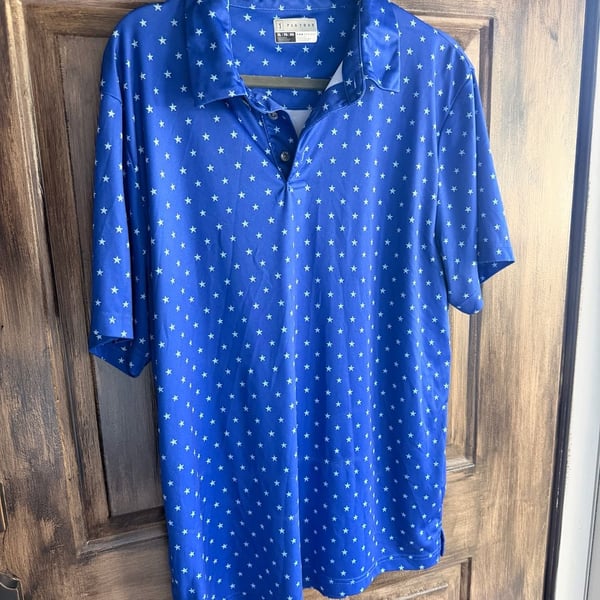 PGA Tour ProSeries Men's Blue Star Print Athletic Fit Golf Polo Shirt XL