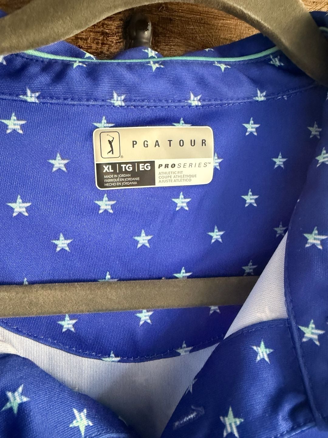 PGA Tour ProSeries Men's Blue Star Print Athletic Fit Golf Polo Shirt XL 3
