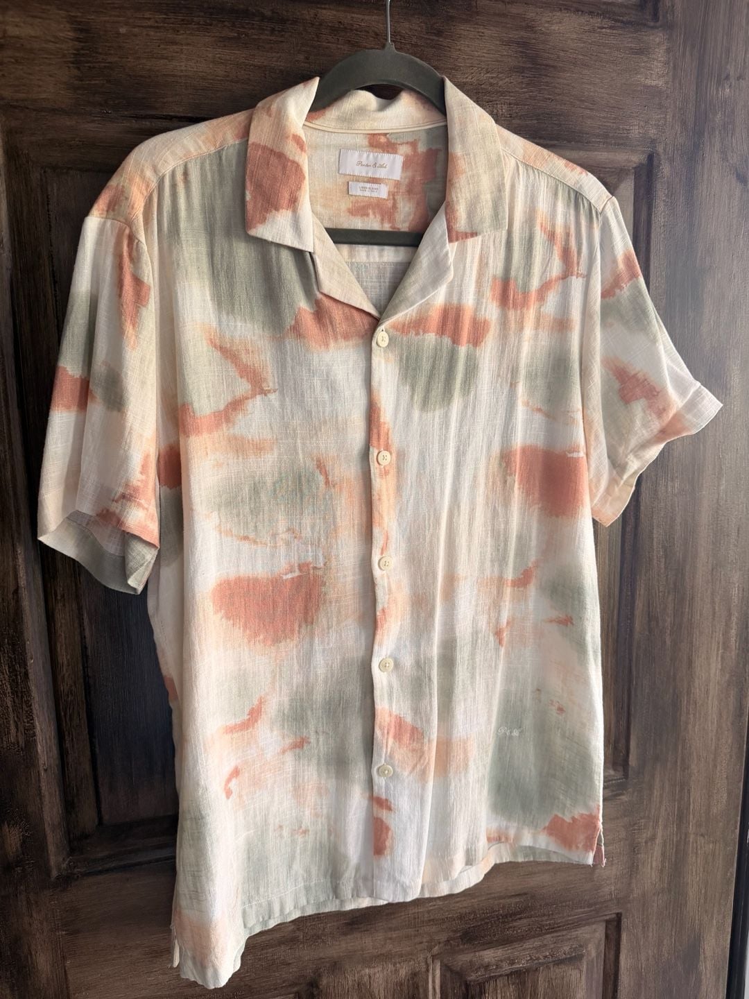 Porter & Ash Men's Tie-Dye Short Sleeve Linen Blend Camp Shirt Medium 2