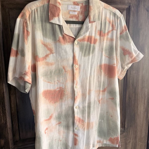 Porter & Ash Men's Tie-Dye Short Sleeve Linen Blend Camp Shirt Medium