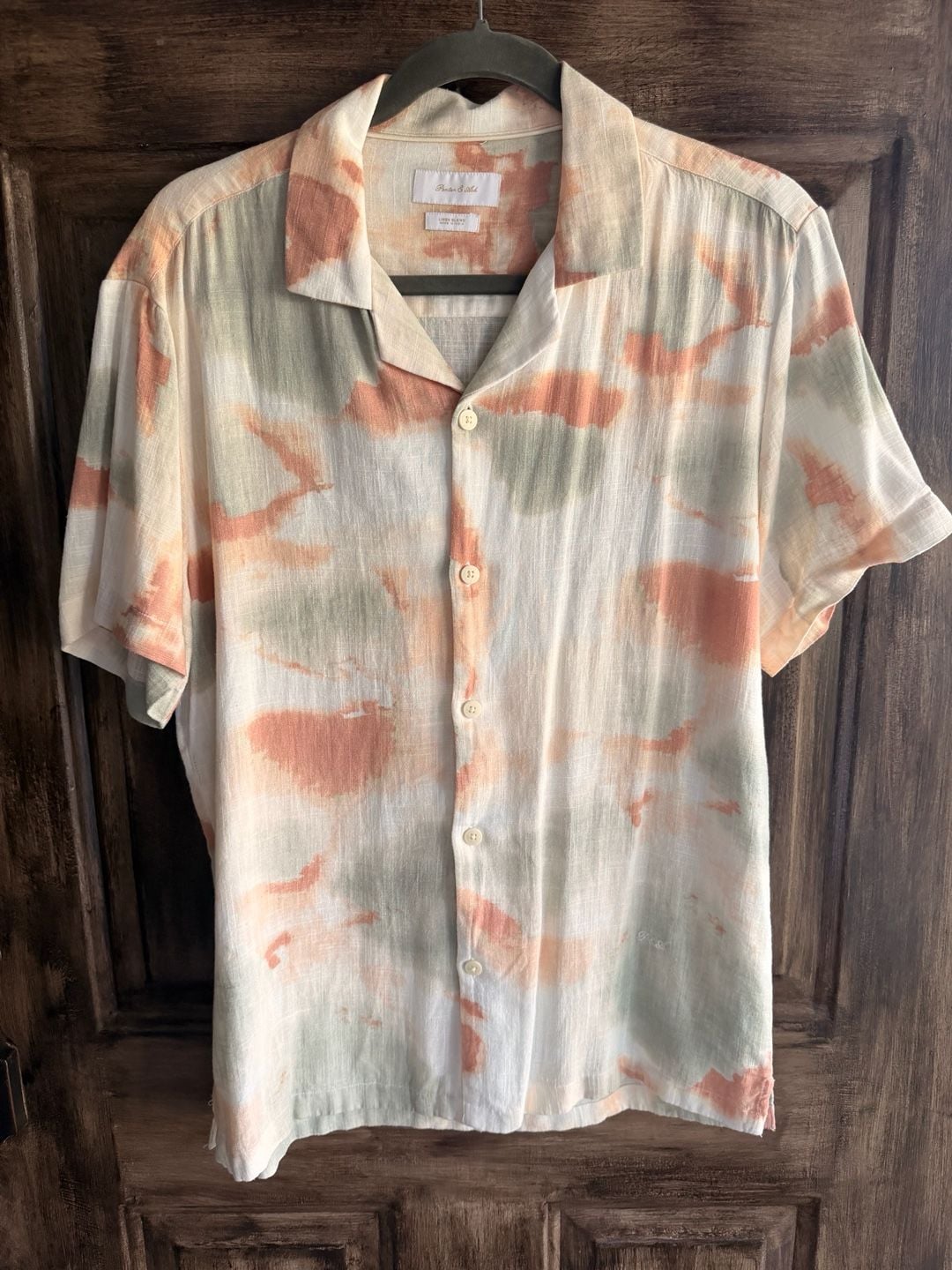 Porter & Ash Men's Tie-Dye Short Sleeve Linen Blend Camp Shirt Medium 7