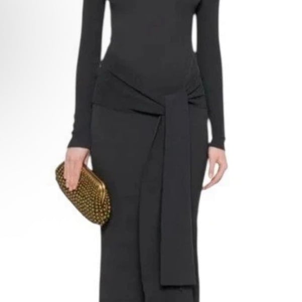 Aya Muse stretchy Maxi Dress with Tie-Detail Size L NWT wide neck