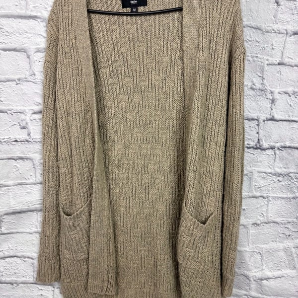 Mossimo Women's Open Front Knit Cardigan Sweater Taupe Medium with Pockets