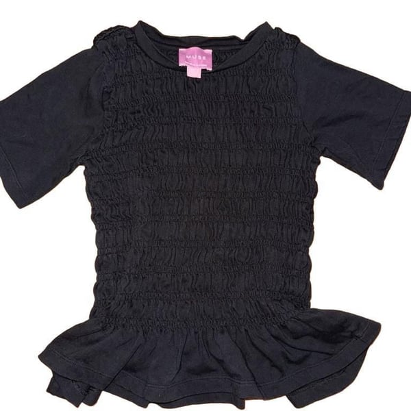 Muse Republic Clothing Black Smocked Short Sleeve Peplum Top Size XS