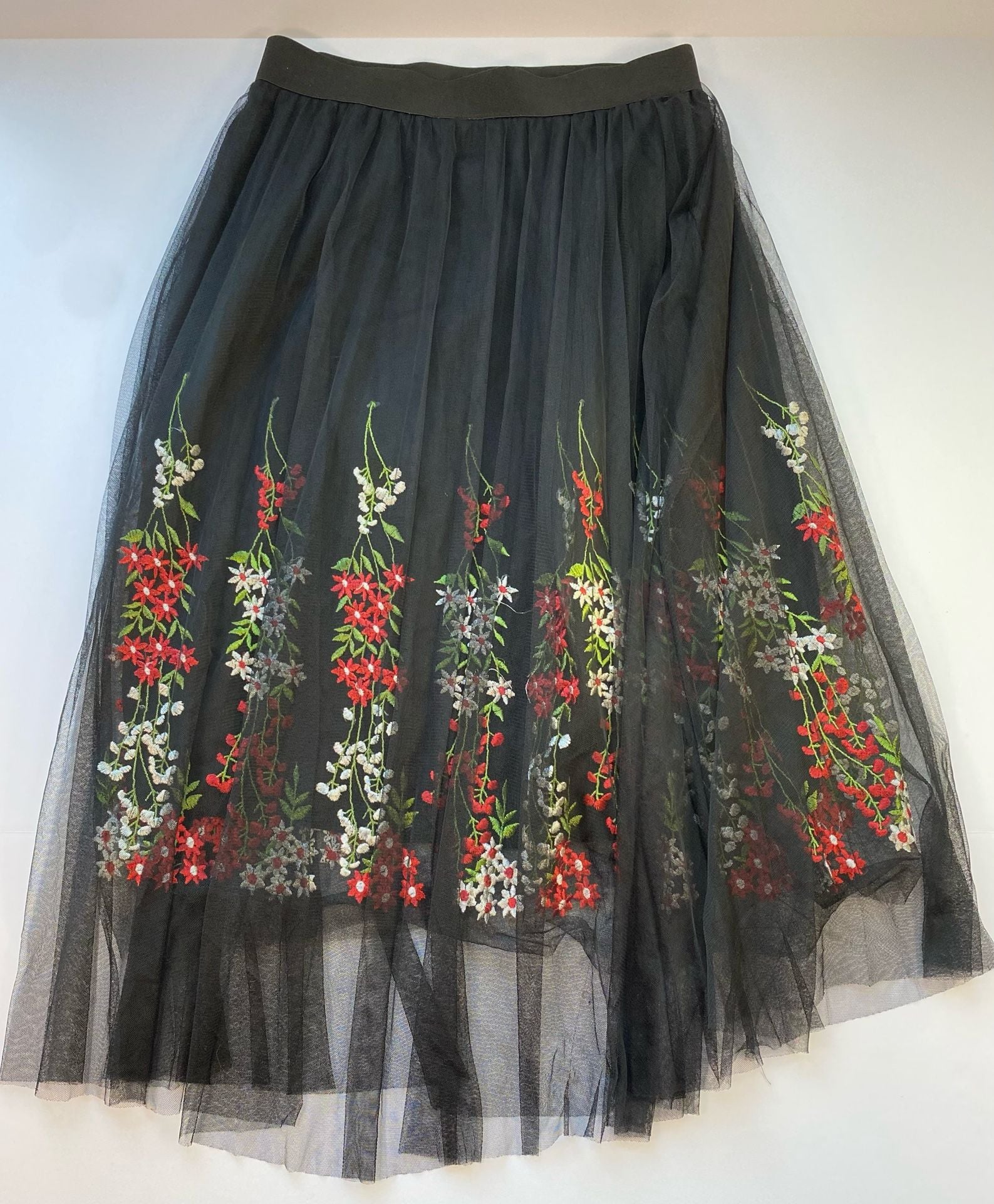 Moon Collection Black Tulle Floral Embroidered Mesh Skirt Size M/L M1703-77 7